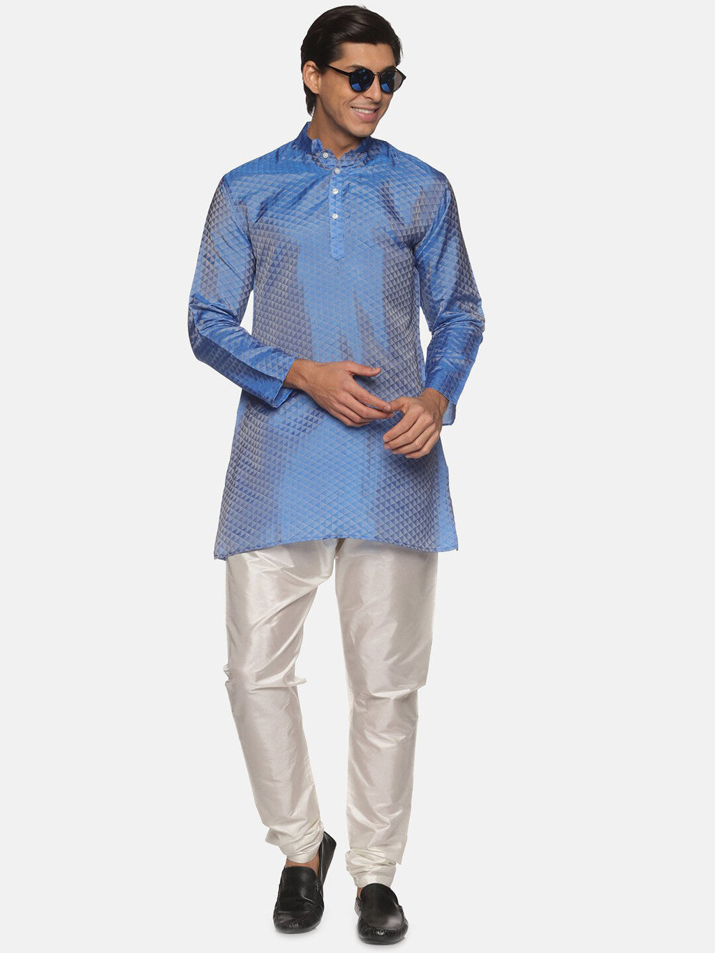 Sethukrishna Men Blue Printed Kurta with Pyjamas - Distacart