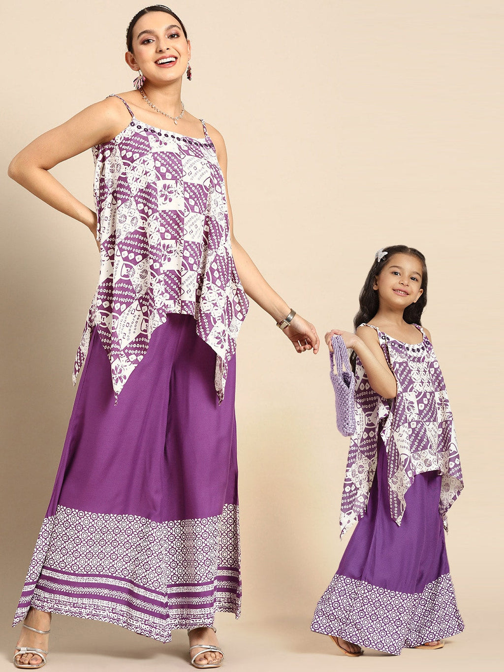 Sangria Women Bandhani Printed Pure Cotton Kurti with Palazzos