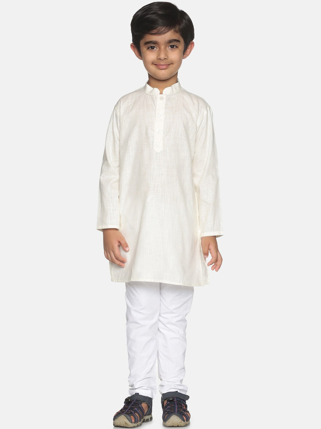 Sethukrishna Boys Cream-Coloured Pure Cotton Kurta with Pyjamas
