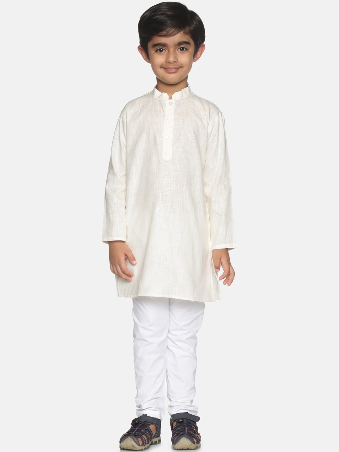 Sethukrishna Boys Cream-Coloured Pure Cotton Kurta with Pyjamas