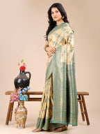 Shree Shyam Fashion Aura Silk Cream Green Banarasi Silk Saree