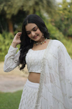 Vastranavya Faux Georgette With Sequins & Thread Embroidered Work Lehenga Choli - White
