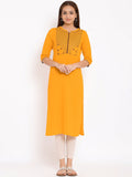 HERE&NOW Yellow Geometric Yoke Design Thread Work Kurta