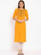 HERE&NOW Yellow Geometric Yoke Design Thread Work Kurta