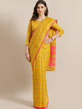 Saree Mall Mustard & Coral Checked Silk Cotton Sarees