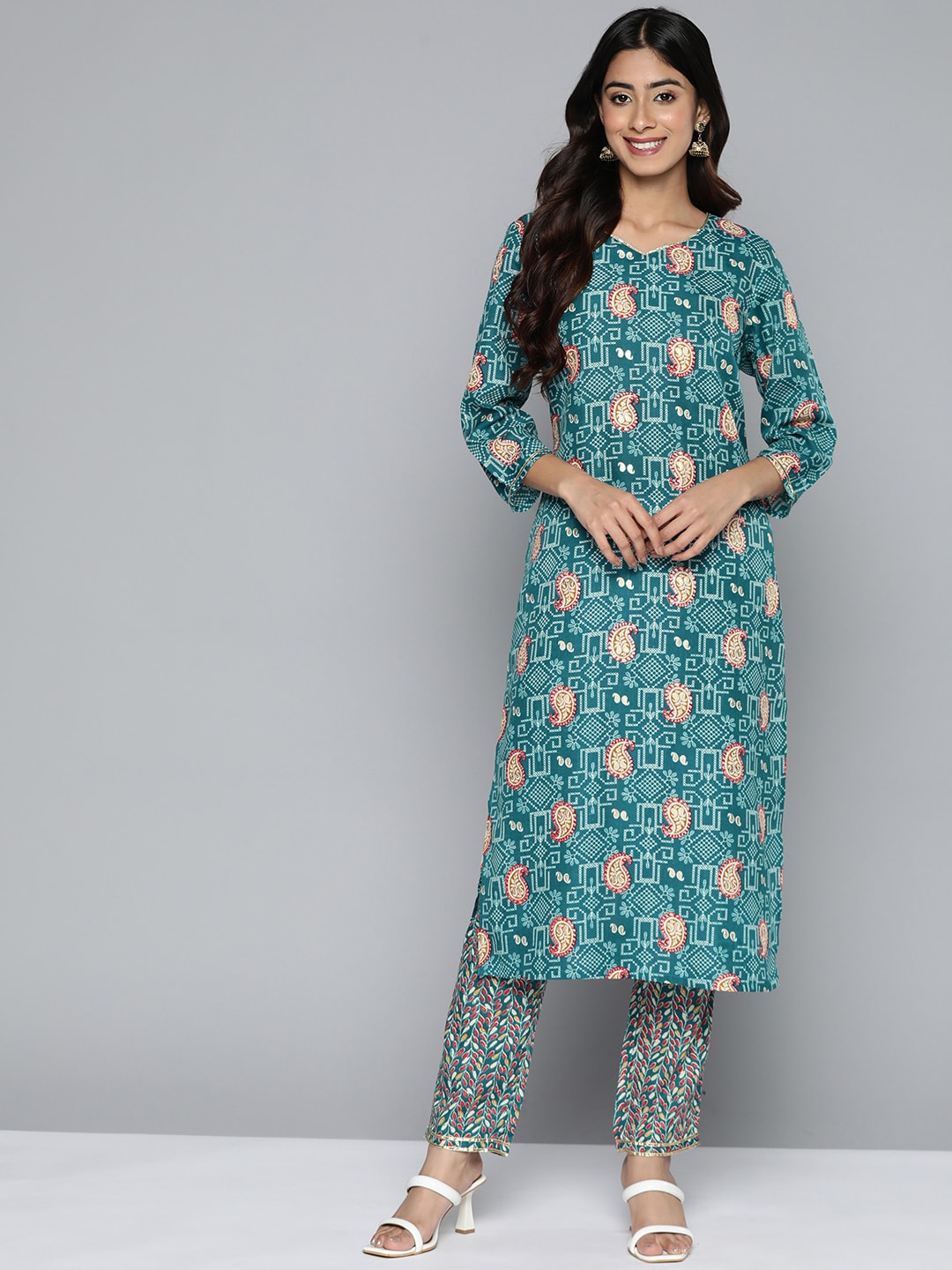 HERE&NOW Floral Printed Regular Kurta with Palazzos
