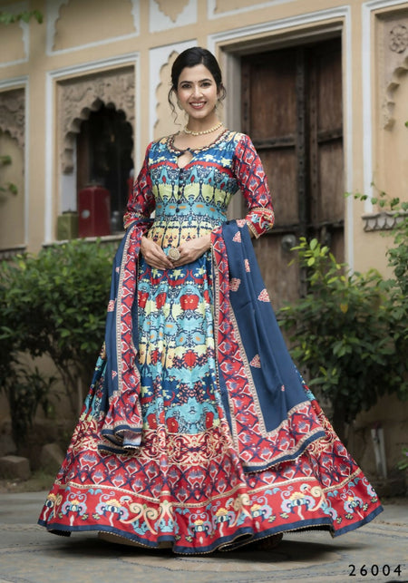 Wedding Designer Multi Soft Dola Silk Anarkali suit with Dupatta - Samanta