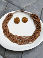 Inhanns Vibrant Handmade 20 Layers Beaded Necklace With Matching Earrings - Sandalwood