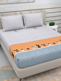 DREAM WEAVERZ White & Peach-Coloured Striped Glazed Cotton 220 TC King Bedsheet with 2 Pillow Covers