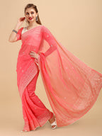 Sangria Rose & Gold-Toned Floral Chikankari Silk Blend Saree