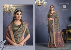 Brown Tusser Silk Geometric Printed Saree With Unstitched Blouse - Mohmanthan Aahana