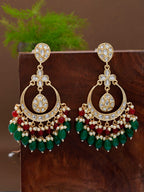 Shoshaa Green Contemporary Kundan Chandbalis Earrings - Distacart