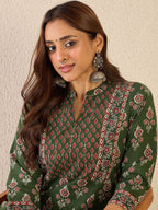 Indo Era Women Floral Printed Regular Sequinned Detail Pure Cotton Kurta with Trousers - Distacart