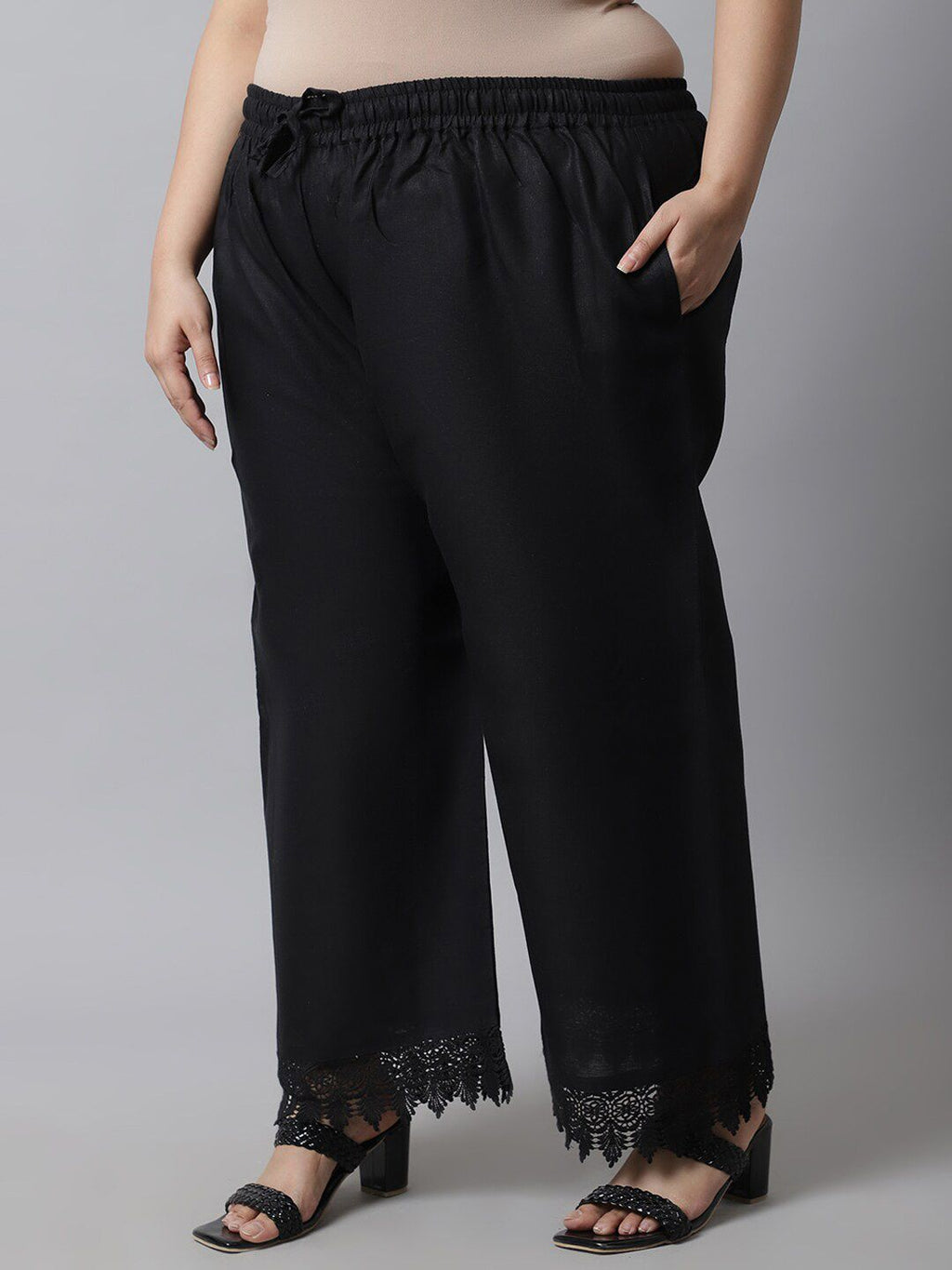 TAG 7 Women Plus Size Black Linen Ethnic Palazzo