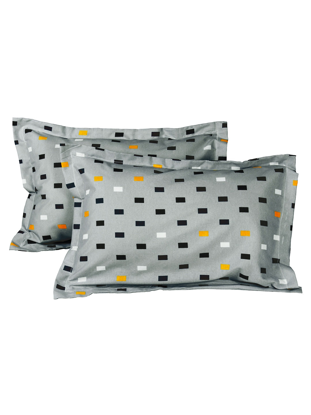 Story@home White & Grey Geometric Cotton 152 TC Queen Bedsheet With 2 Pillow Covers