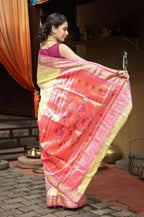 Very Much Indian Handloom Pure Silk Paithani Pastel Light Yellow - Distacart