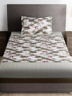 Story@home Brown & Pink Abstract Microfiber 180 TC Bedsheet With Pillow Cover