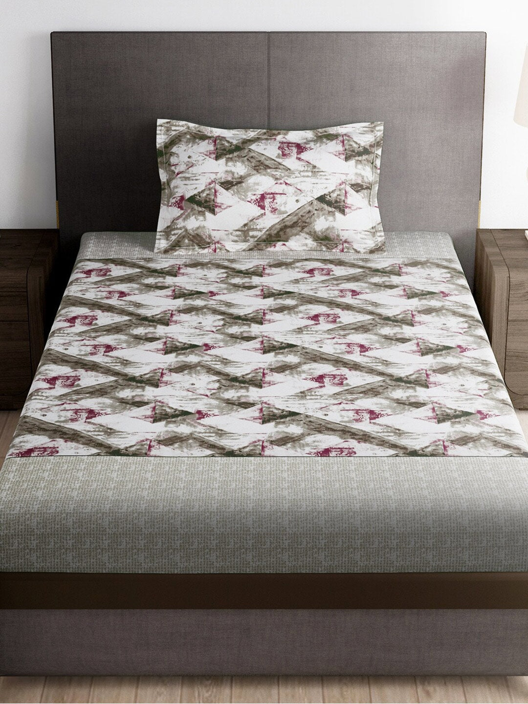 Story@home Brown & Pink Abstract Microfiber 180 TC Bedsheet With Pillow Cover