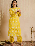 HOUSE OF KARI Floral Embroidered Chanderi Silk Chikankari Kurta