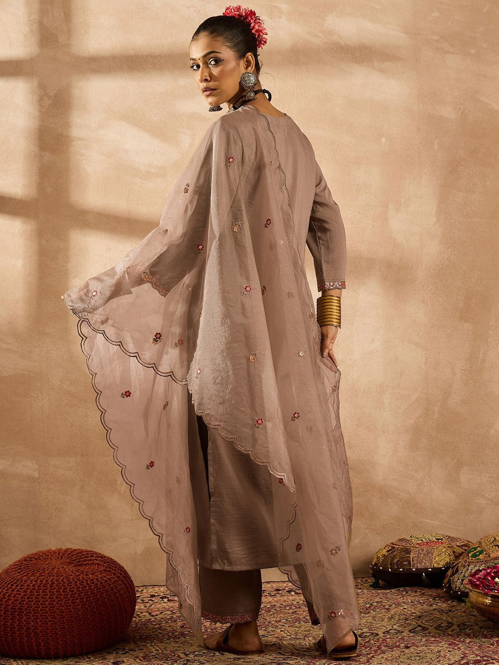 Indo Era Women Ethnic Motifs Embroidered Regular Thread Work Kurta with Trousers & With Dupatta - Distacart