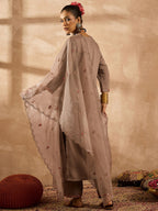 Indo Era Women Ethnic Motifs Embroidered Regular Thread Work Kurta with Trousers & With Dupatta - Distacart