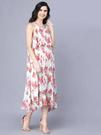 Myshka White Red Floral Layered Midi Dress - Distacart