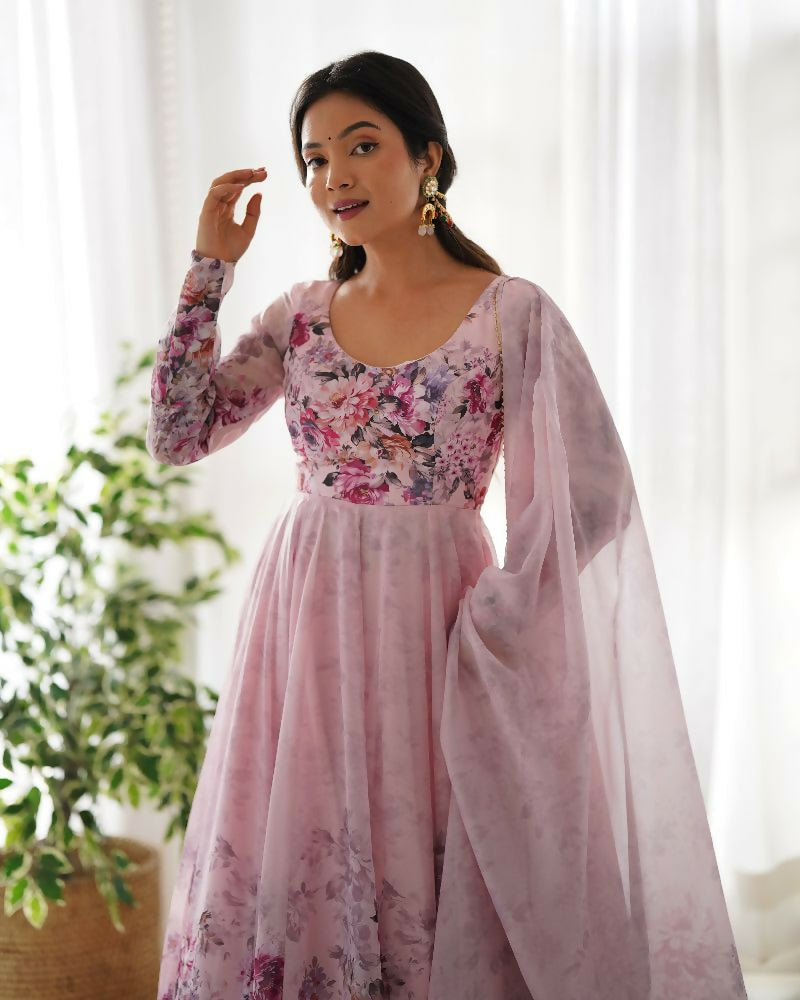 Joban Fashion Pink Kurta Set Organza Sequin Embroidery Work - Distacart