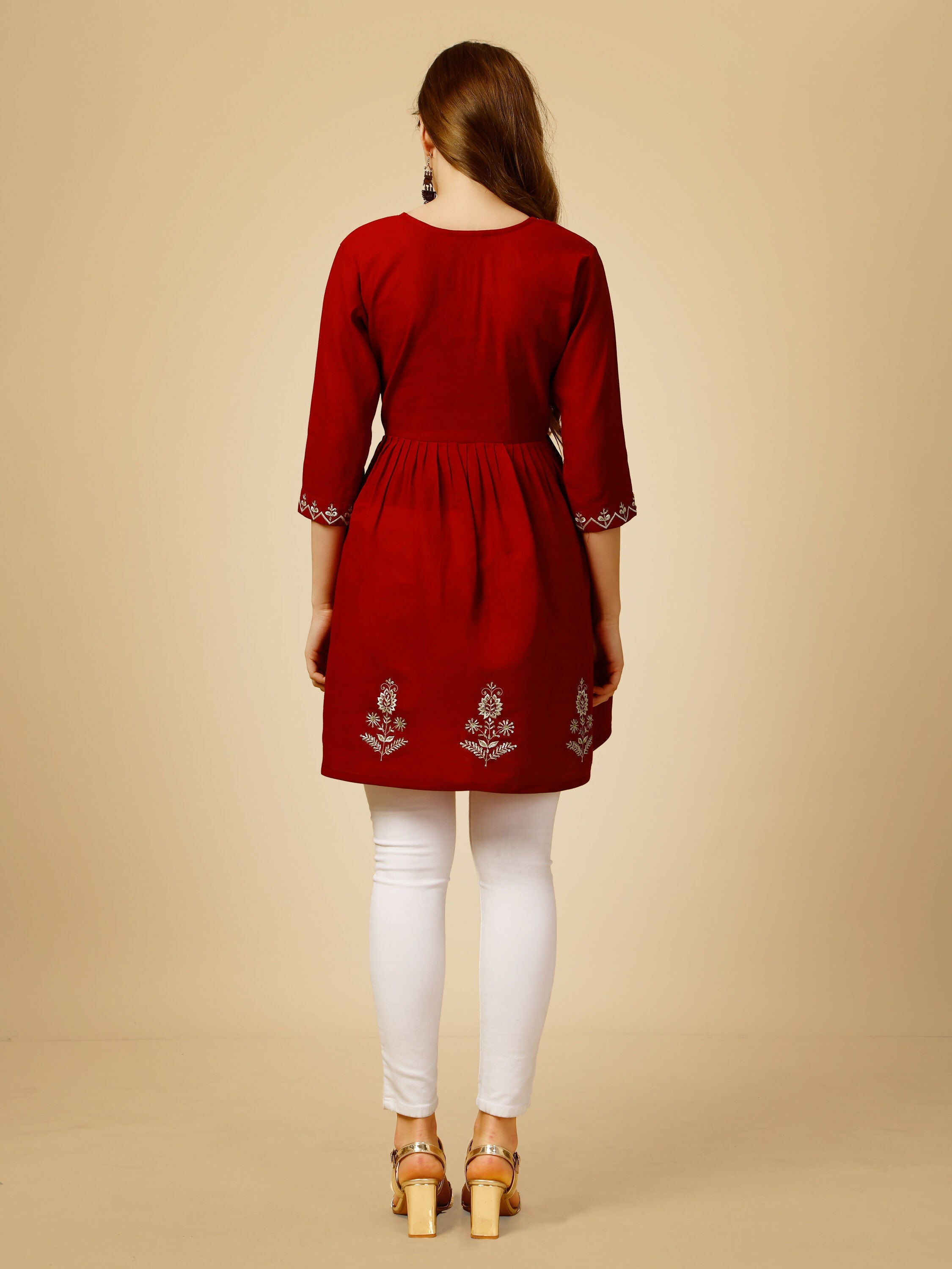 Jyoti Fashion Women's Red Viscose Rayon Embroidered Casual Top