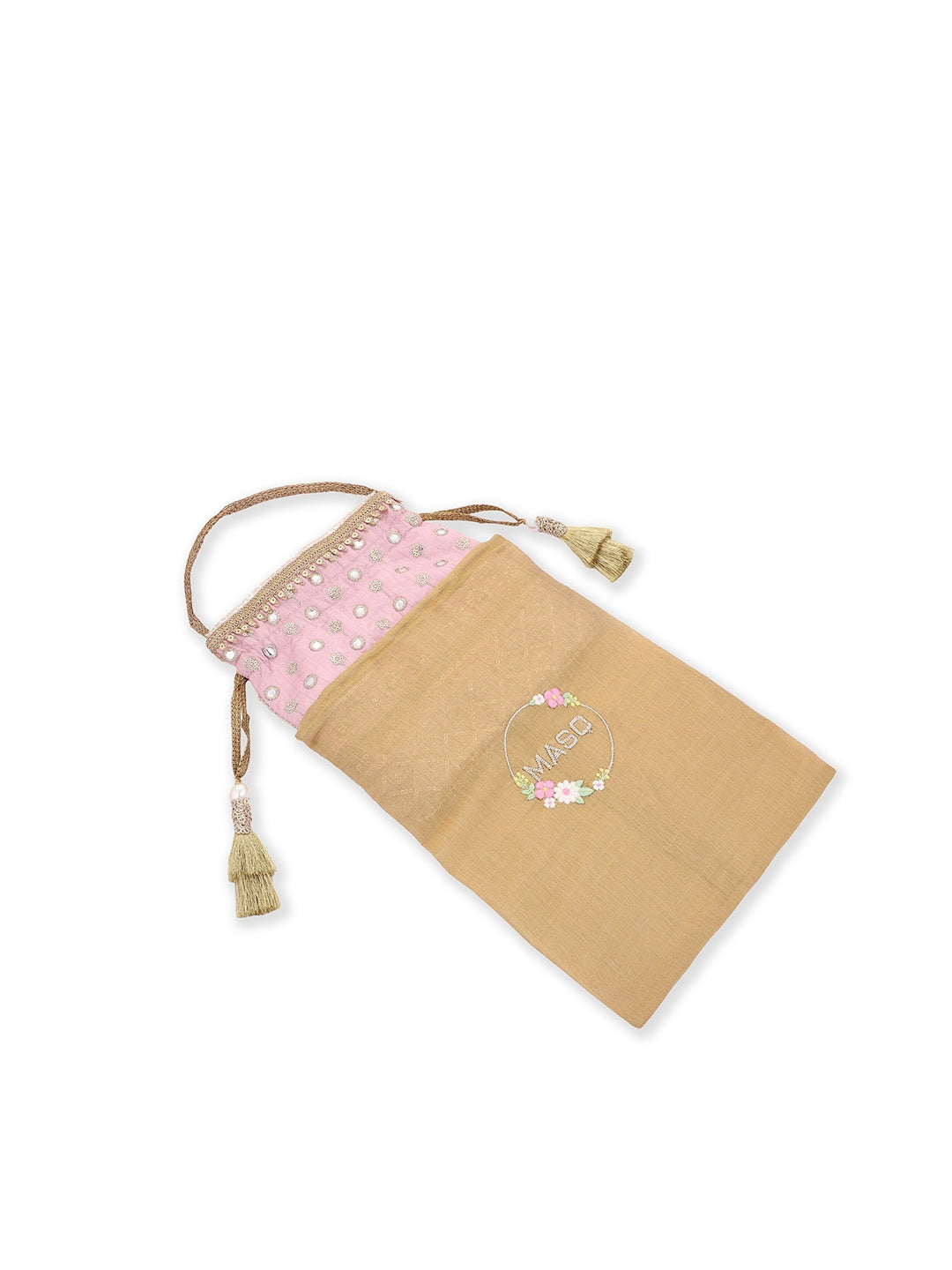 Masq Pink & Gold-Toned Embellished Potli Clutch - Distacart