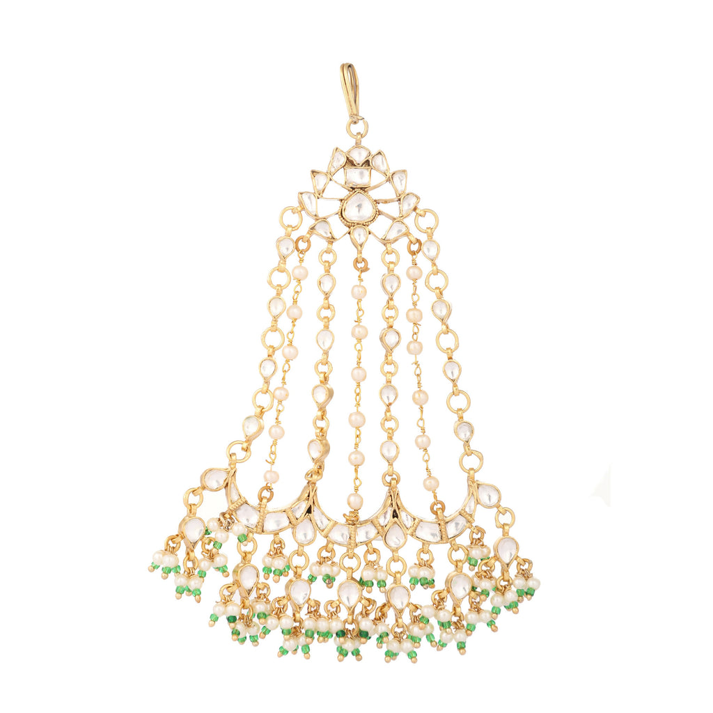 Nuyug 22K Gold-Plated Kundan Studded Jhumar Paasa Statement Head Jewellery - Distacart
