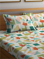 BOMBAY DYEING Serenita Yellow Geometric Cotton 144 TC King Bedsheet & 2 Pillow Covers