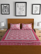 Urban Magic Pink Printed Cotton 104 TC King Bedsheet with 2 Pillow Covers