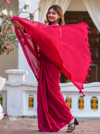 Zibaa Hand-Dyed Mul Cotton Pink Saree with Tassels - Distacart