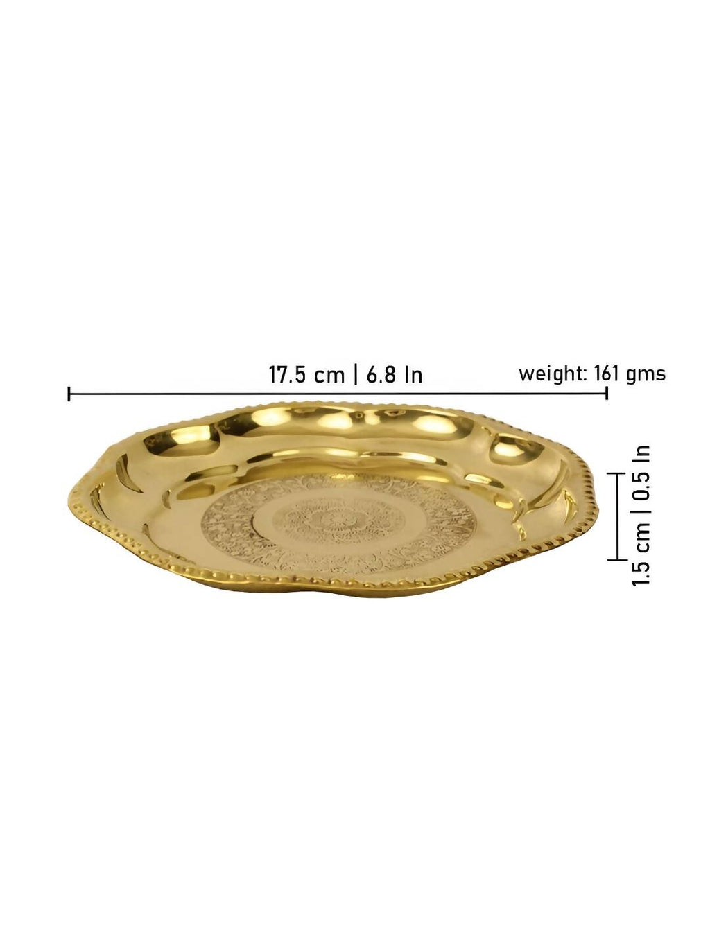 Spillbox Gold-Toned Brass Engraved Zig Zag Thali Pooja Essential