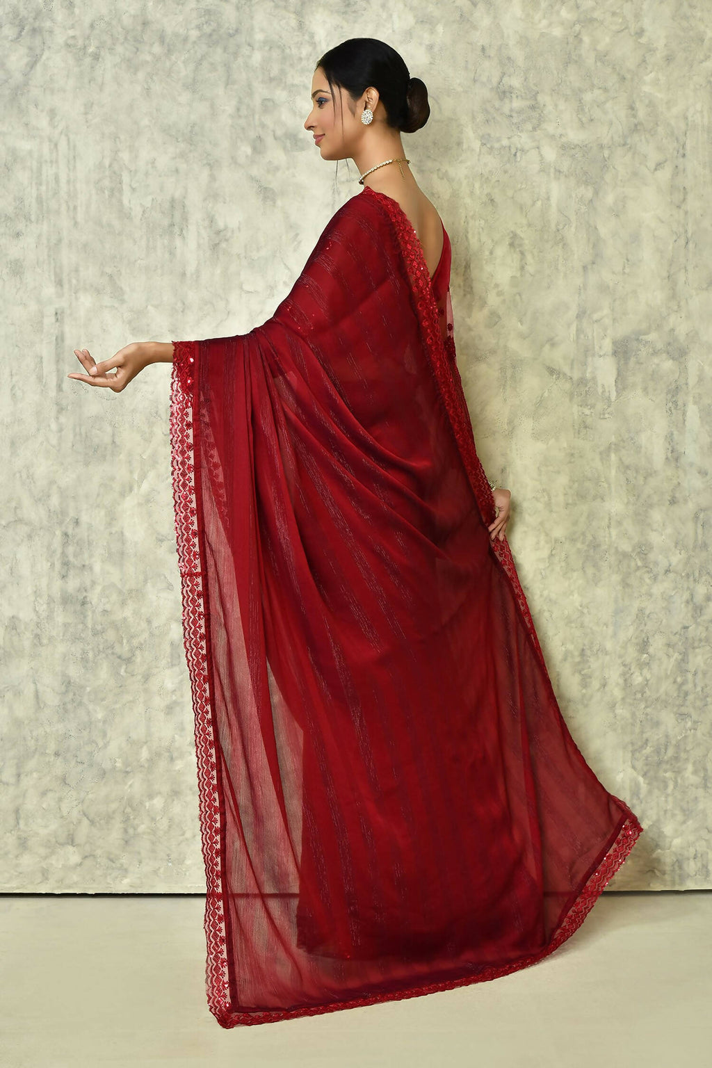 Maroon Silk Stripe Saree With Blouse Piece - Purvi