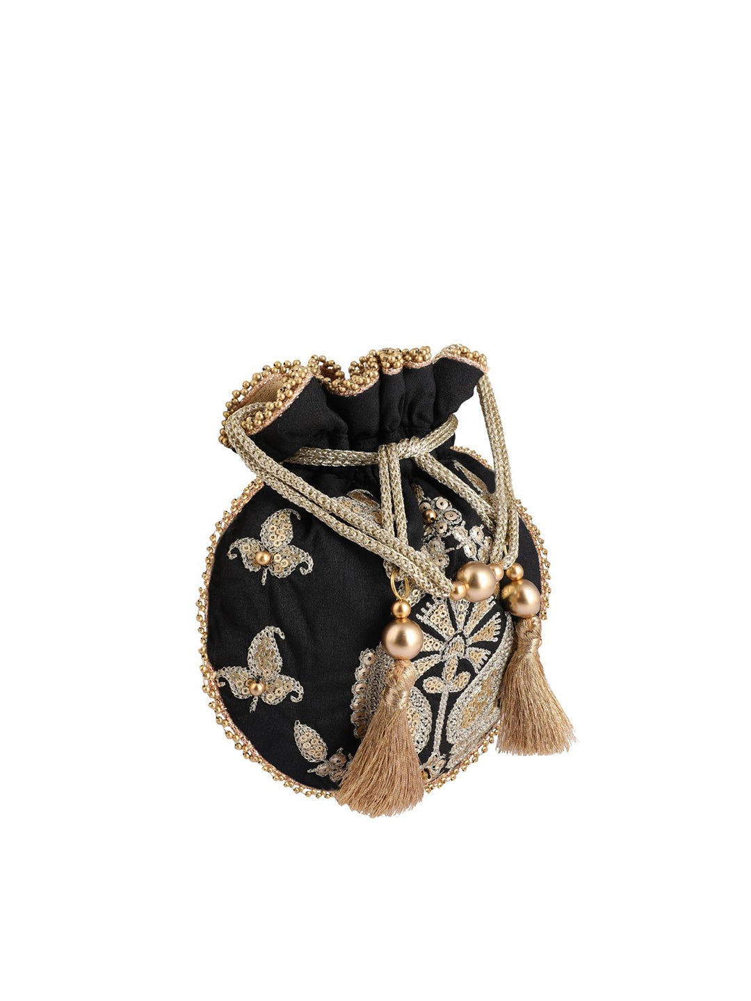 Masq Black & Gold-Toned Embroidered Potli Clutch - Distacart