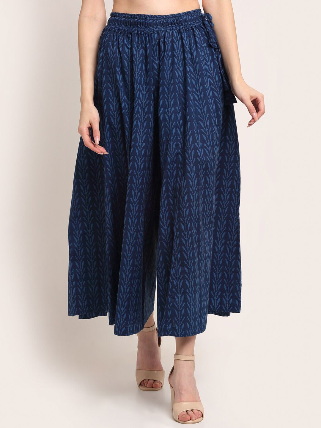 TAG 7 Women Navy Blue Ethnic Motifs Printed Flared Ethnic Palazzos