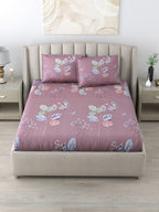 DREAM WEAVERZ 220 TC Pink & Blue Floral Glazed Cotton King Bedsheet with 2 Pillow Covers