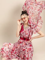 Tikhi Imli Pretty Pink Printed Poly Georgette Saree - Distacart