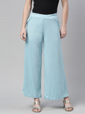 Souchii Blue Knitted Palazzos - Distacart