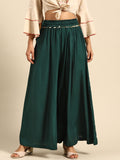 TAG 7 Women Green Solid Flared Palazzos