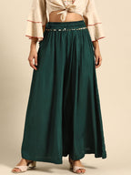 TAG 7 Women Green Solid Flared Palazzos
