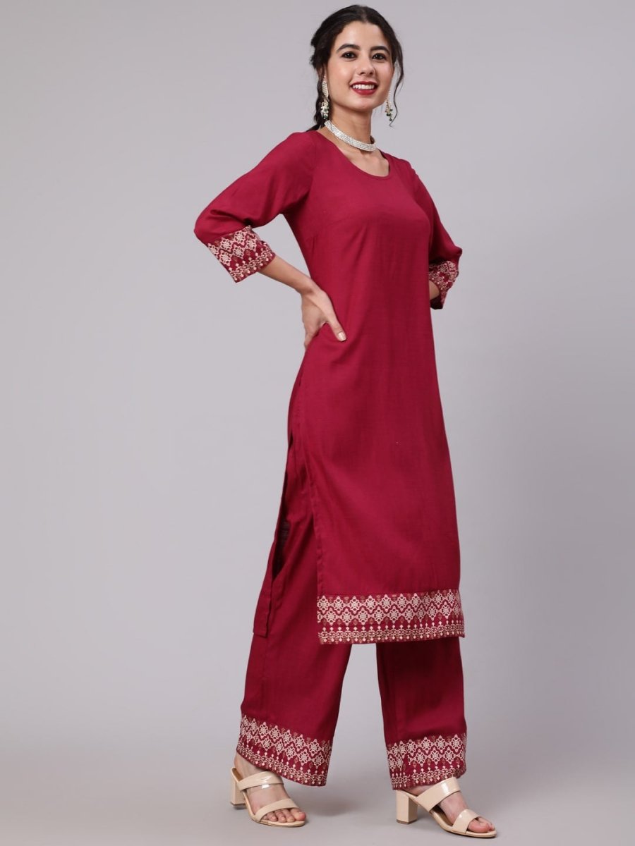 Aks Ethnic Motifs Printed Round Neck Kurta with Palazzos