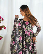 Joban Fashion Black Kurta Set Organza Sequin Embroidery Work - Distacart