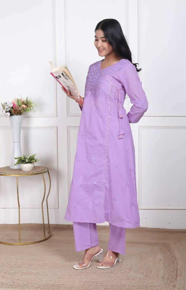 Miravan Womens Lavender Angrakha Kurta Set - Distacart
