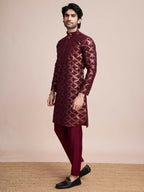 Vastranavya Traditional Festival Wear Pure Silk Thread & Sequence Embroidered Work Kurta