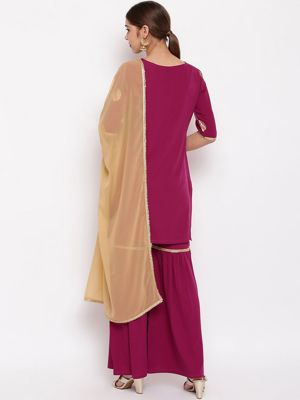Janasya Magenta Printed Kurta with Sharara & Dupatta - Distacart