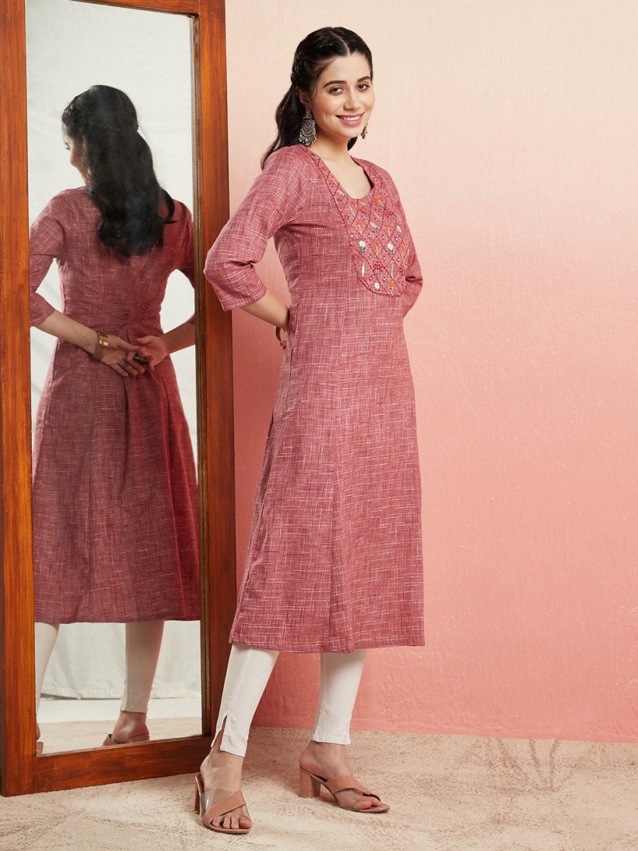 Aks Ethnic Motifs Embroidered Mirror Work Detailed Cotton Straight Kurta