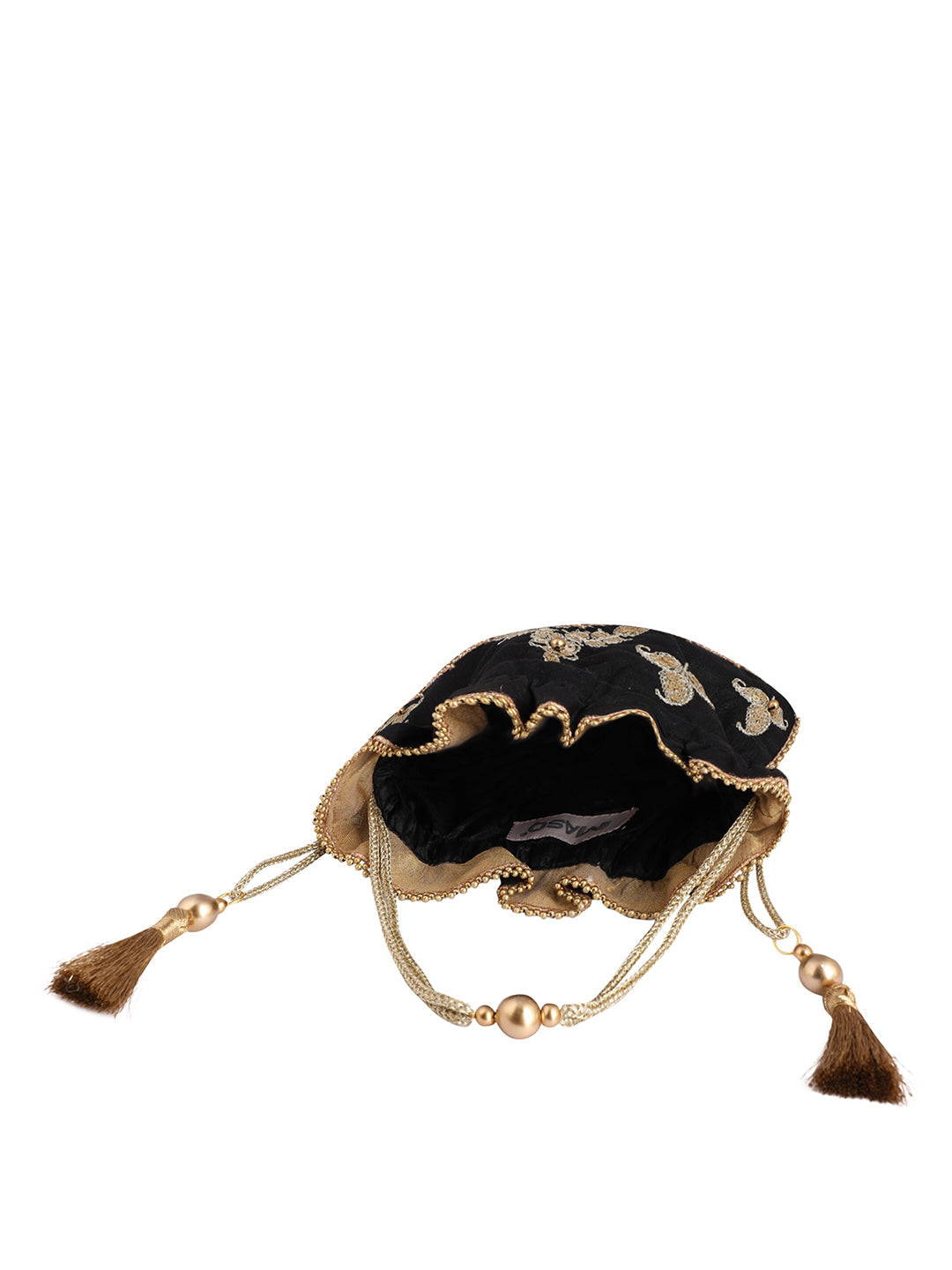 Masq Black & Gold-Toned Embroidered Potli Clutch - Distacart