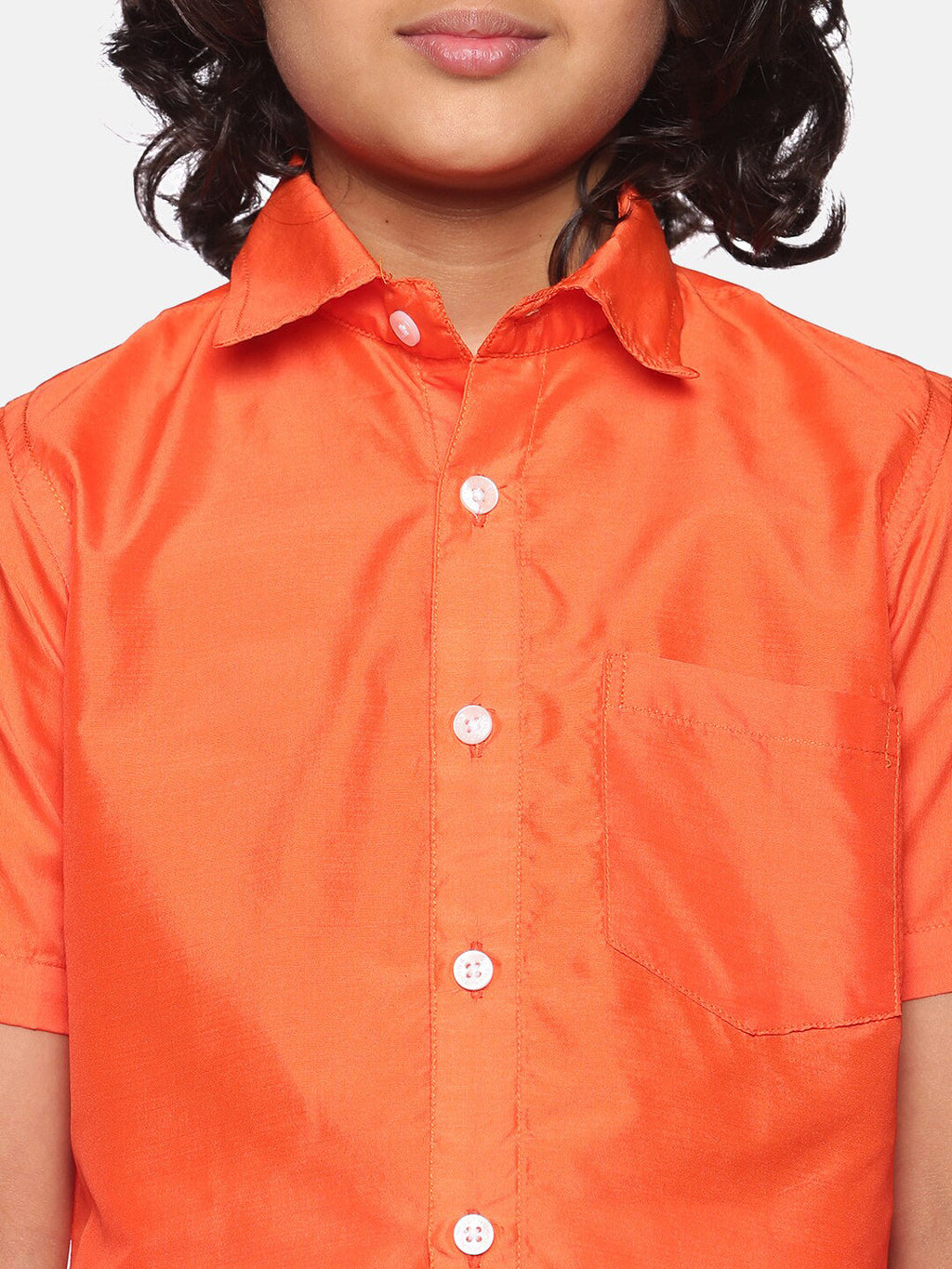 Sethukrishna Boys Orange & White Solid Shirt with Dhoti Set